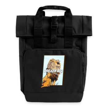 Dream Big Cat Lion - Roll Top Backpack with Two Handles - black - Front