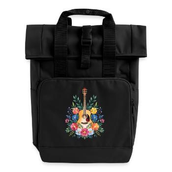 Blumige Gitarrenharmonie - Rolltop Rucksack mit zwei Griffen - Schwarz - Vorne