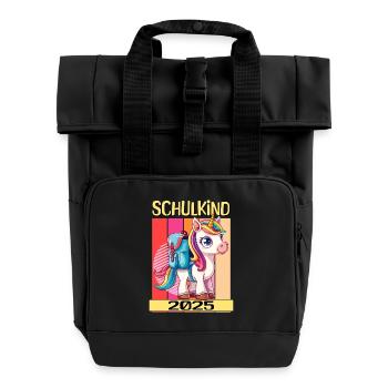 School Child 2025 Unicorn Enrollment School Student - Roll Top Backpack with Two Handles - black - Front