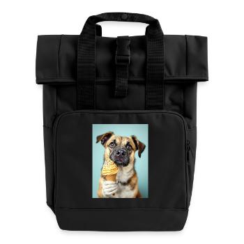 Hund mit Eis - Rolltop Rucksack mit zwei Griffen - Schwarz - Vorne