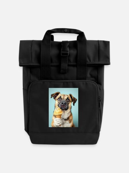 Hund mit Eis - Rolltop Rucksack mit zwei Griffen - Schwarz