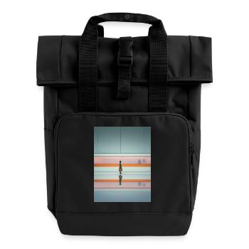 Elegant Woman Passing Subway - Roll Top Backpack with Two Handles - black - Front