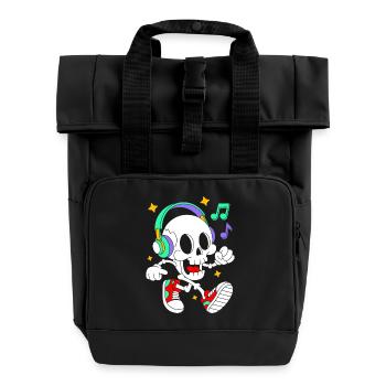Music Loving Skeleton with Headphones - Roll Top Backpack with Two Handles - black - Front