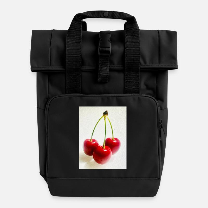 Kirsche - Rolltop Rucksack mit zwei Griffen - Schwarz