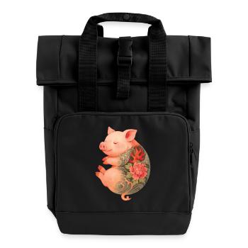 Tätowiertes Ferkel – Friedliche Tinte - Rolltop Rucksack mit zwei Griffen - Schwarz - Vorne