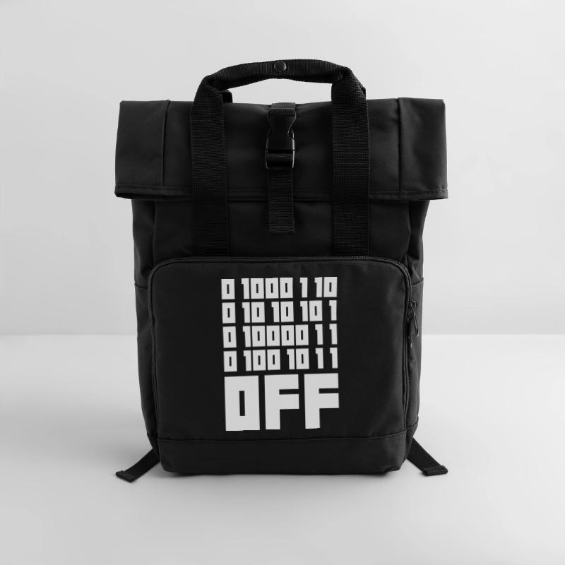 Binary Code F**k OFF – Nerd Humor & Geek Code Roll Top Backpack with Two Handles