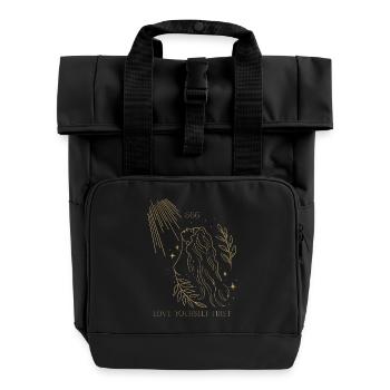 Gold Fine Line Woman Sun 666 – Love Yourself First - Roll Top Backpack with Two Handles - black - Front