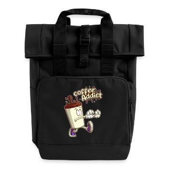 Kaffee Süchtiger, Cartoon Cartoon - Rolltop Rucksack mit zwei Griffen - Schwarz - Vorne