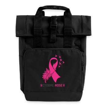 Pink October, Ribbon and Birds of Hope - Roll Top Backpack with Two Handles - black - Front