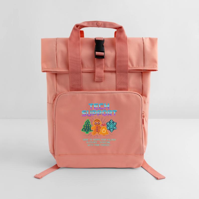 Funny Technical Support Debug Christmas Roll Top Backpack with Two Handles