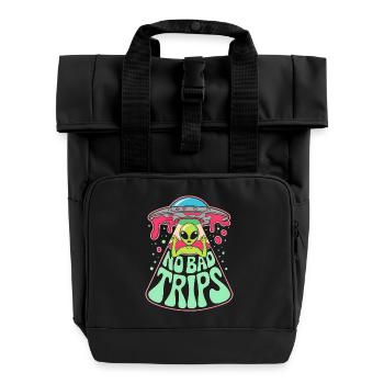No Bad Trips Alien UFO Psychedelic Retro Art - Roll Top Backpack with Two Handles - black - Front