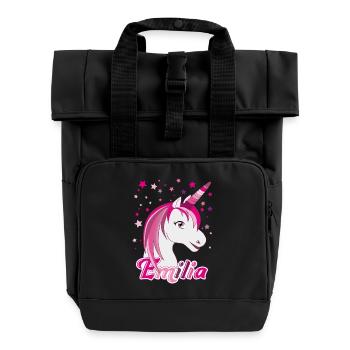 Emilia, maiden name, favorite name - Roll Top Backpack with Two Handles - black - Front