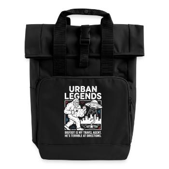 Bigfoot Travel Agent – Urban Legends Humor - Roll Top Backpack with Two Handles - black - Front
