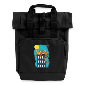 Cat over skyscrapers - Roll Top Backpack with Two Handles - black - Front