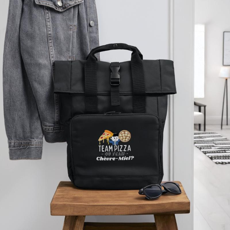 Team Pizza oder Team Chèvre-Miel? Rolltop Rucksack mit zwei Griffen