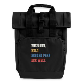 HUSBAND, HERO, BEST FATHER IN THE WORLD. - Roll Top Backpack with Two Handles - black - Front
