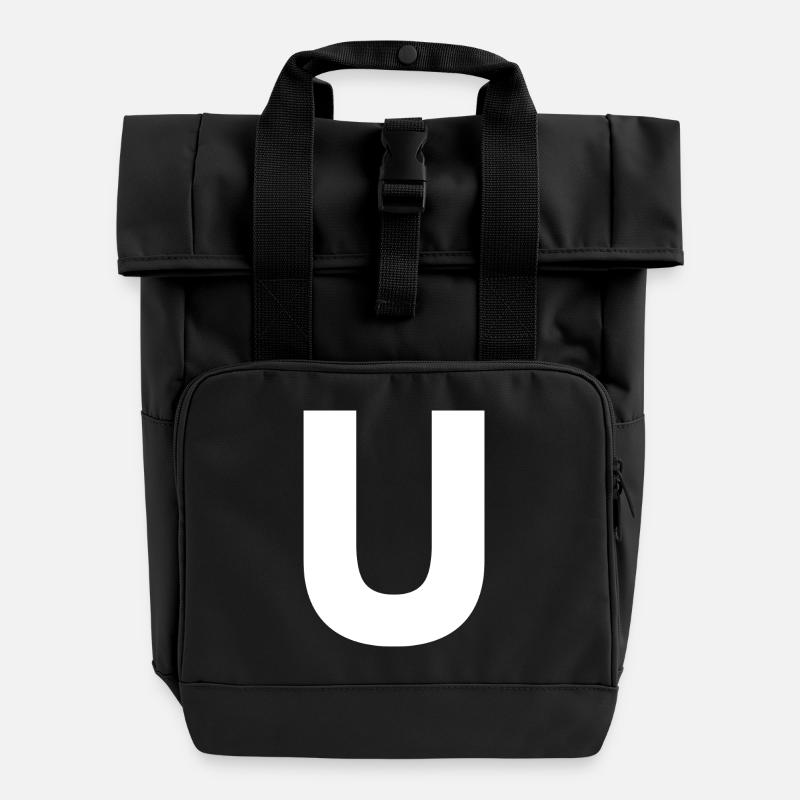 U - Roll Top Backpack with Two Handles - black