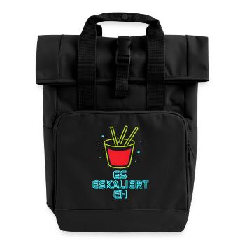 Party Spruch Es Eskaliert Eh Mallorca Urlaub JGA - Rolltop Rucksack mit zwei Griffen - Schwarz - Vorne