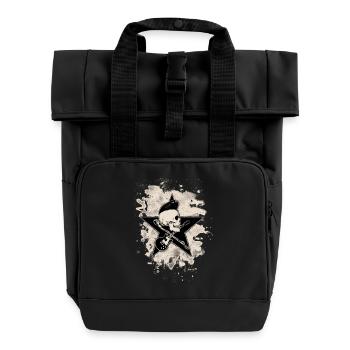 Rock-n-Roll Skull - bleached - Rolltop Rucksack mit zwei Griffen - Schwarz - Vorne