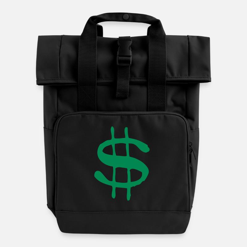 Dollar Money Bank - Roll Top Backpack with Two Handles - black