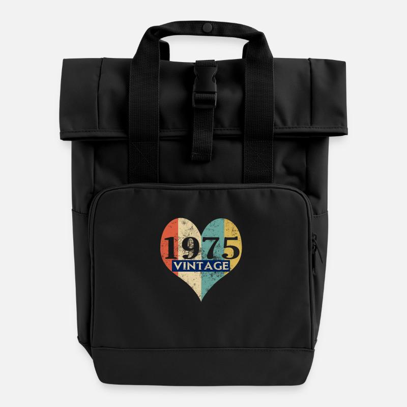 Vintage 1975 rétro - Sac à dos Roll Top à deux anses - noir