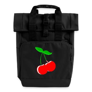 Cherry Retro Fruit Fruit Gift Gift Idea - Roll Top Backpack with Two Handles - black - Front