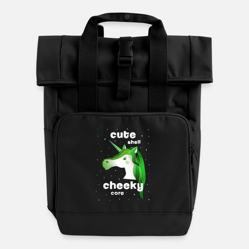 Licorne verte Mignonne effrontée - Sac à dos Roll Top à deux anses - noir