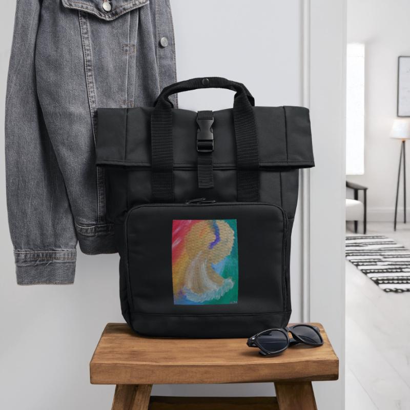 Regenbogenengel - Engel des Einklangs - Engelbild Rolltop Rucksack mit zwei Griffen