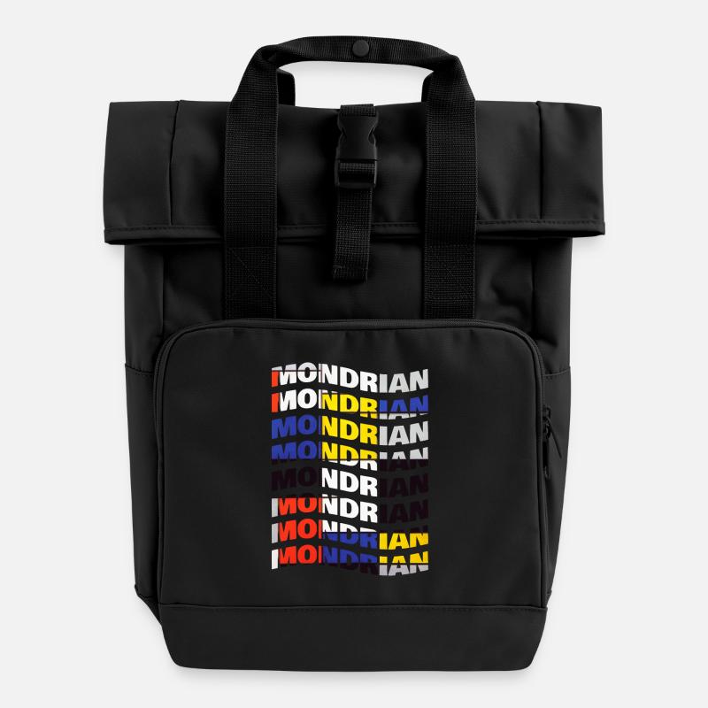 T-shirt effet texte vague Mondrian - Sac à dos Roll Top à deux anses - noir