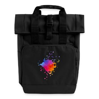 Colorful Paint Splashes - Gradient Watercolor Painting - Roll Top Backpack with Two Handles - black - Front