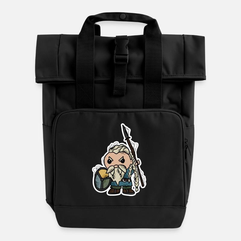 Wikinger | Krieger | Zwerg - Rolltop Rucksack mit zwei Griffen - Schwarz