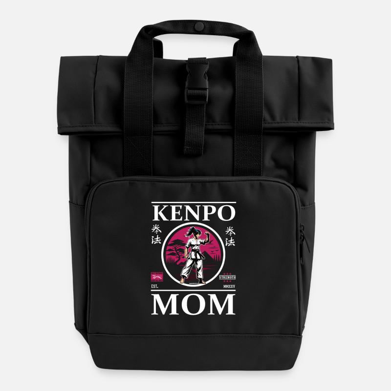 Kenpo Karate Mom - Roll Top Backpack with Two Handles - black