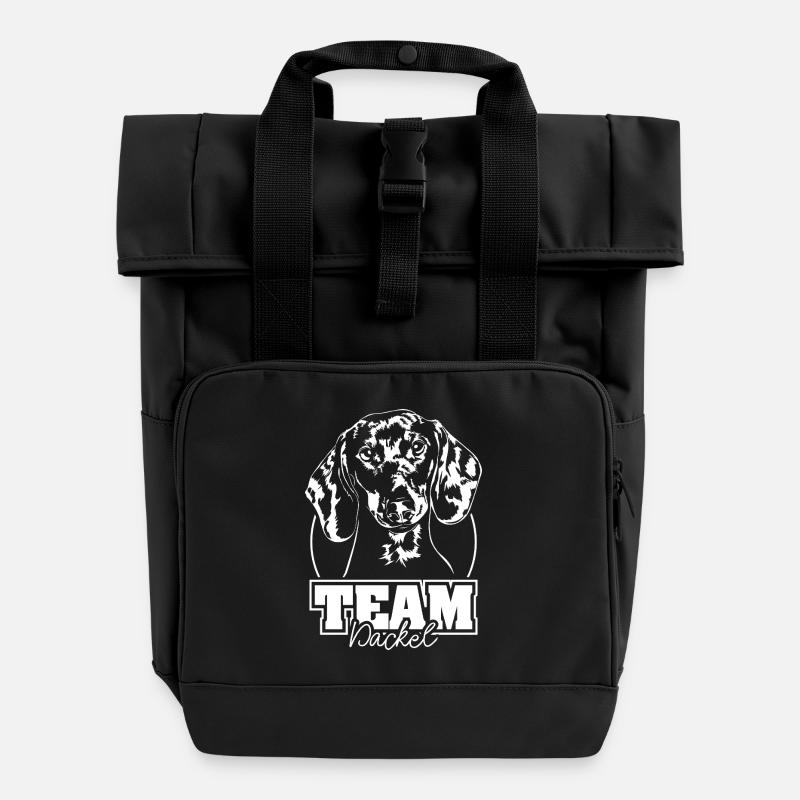 TEAM Dackel Hund Hunde Wilsigns - Rolltop Rucksack mit zwei Griffen - Schwarz