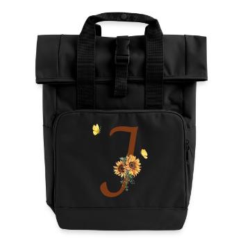 Lettre j tournesol papillon - Sac à dos Roll Top à deux anses - noir - Devant