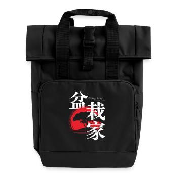 Japanese Style Bonsai, Bonsai Art Illustrations - Roll Top Backpack with Two Handles - black - Front