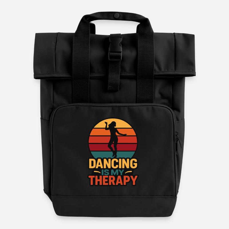 La danse est ma Thérapie – Design rétro danse - Sac à dos Roll Top à deux anses - noir