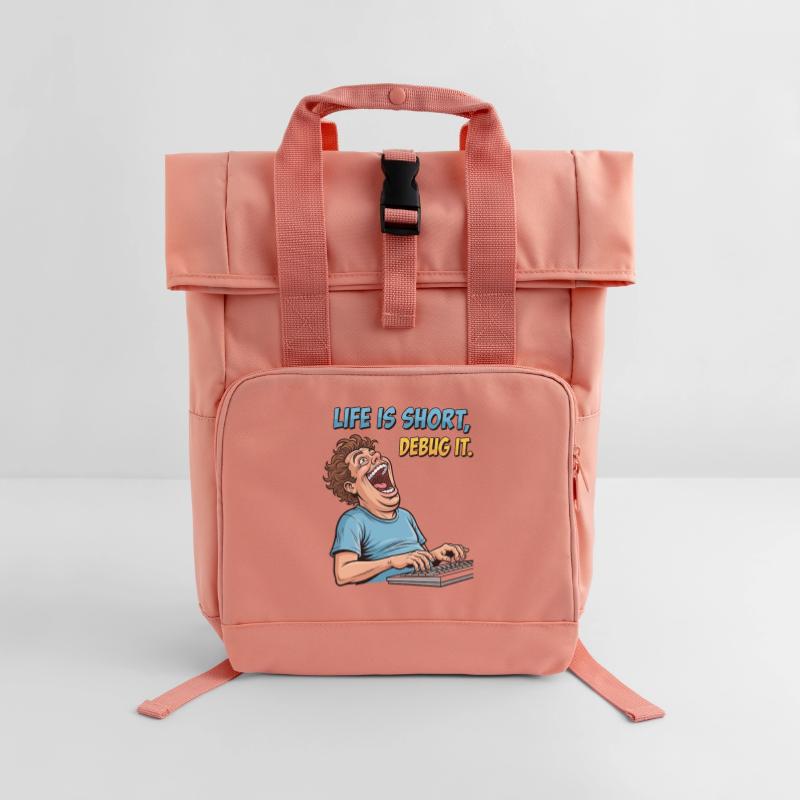 Debug Your Life: Funny IT Programmer Shirt Roll Top Backpack with Two Handles