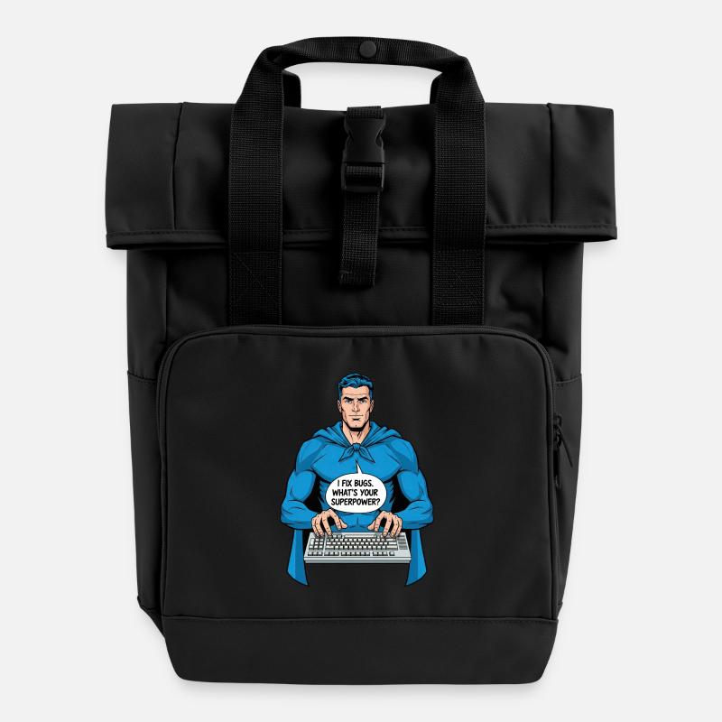 Superhero: I fix bugs! - Roll Top Backpack with Two Handles - black