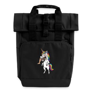 Verrücktes Einhorn – BISS ZUM UMfallen! - Rolltop Rucksack mit zwei Griffen - Schwarz - Vorne