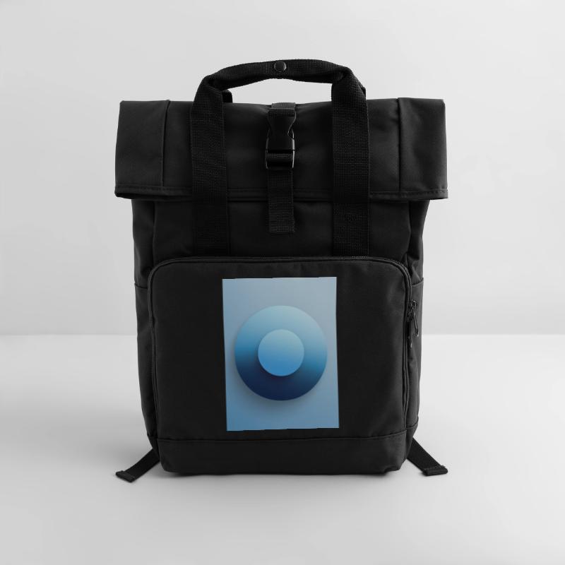 Blue Focus - Abstract 3D Circle, Blue, Gradient Roll Top Backpack with Two Handles