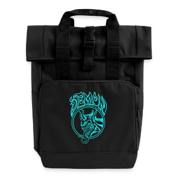 BLAUER Dämon – Höllische Strichzeichnung Illustration - Rolltop Rucksack mit zwei Griffen - Schwarz - Vorne