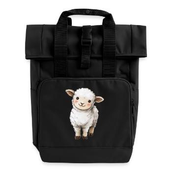 Cute Baby Sheep - Roll Top Backpack with Two Handles - black - Front