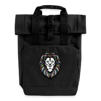 Colorful Lion Magnificent & Wildlife Art - Roll Top Backpack with Two Handles - black - Front