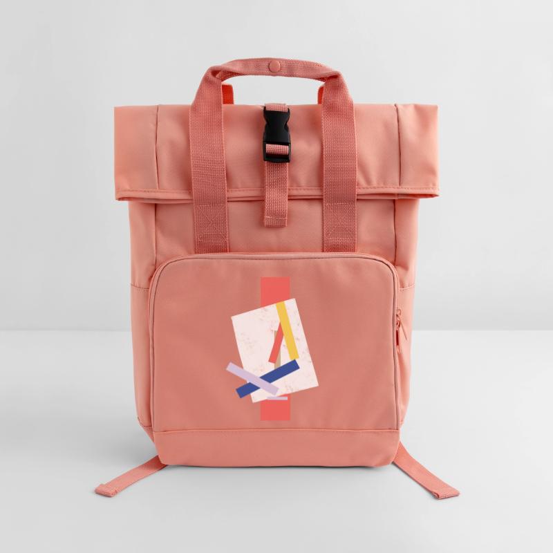 Abstract color block pattern distorted face Roll Top Backpack with Two Handles