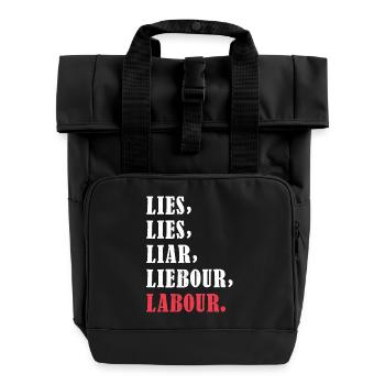 Bold anti-Labour Slogan Typography Design - Rolltop Rucksack mit zwei Griffen - Schwarz - Vorne