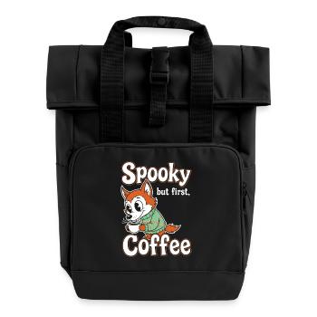 Kuschelfuchs mit Kaffee-Motiv - Rolltop Rucksack mit zwei Griffen - Schwarz - Vorne