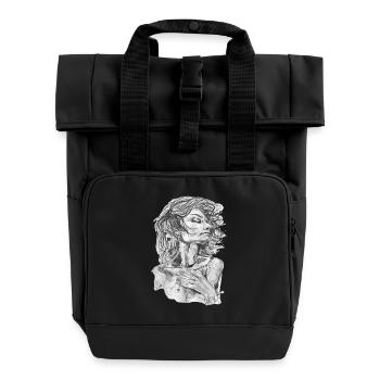Air black and white drawing carographic - Roll Top Backpack with Two Handles - black - Front