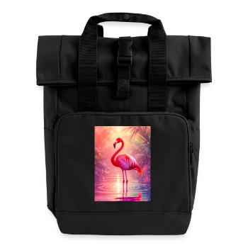 Flamingo – Spirit of Grace and Color - Roll Top Backpack with Two Handles - black - Front