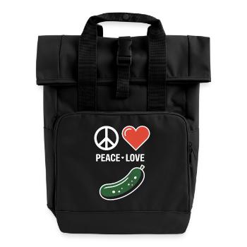 Peace Love Cucumber Funny Pickle Saying - Roll Top Backpack with Two Handles - black - Front