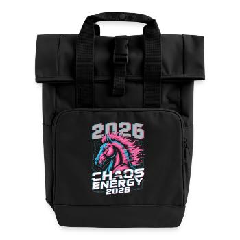 Neon-Hengst 2026 Chaos-Energie - Rolltop Rucksack mit zwei Griffen - Schwarz - Vorne